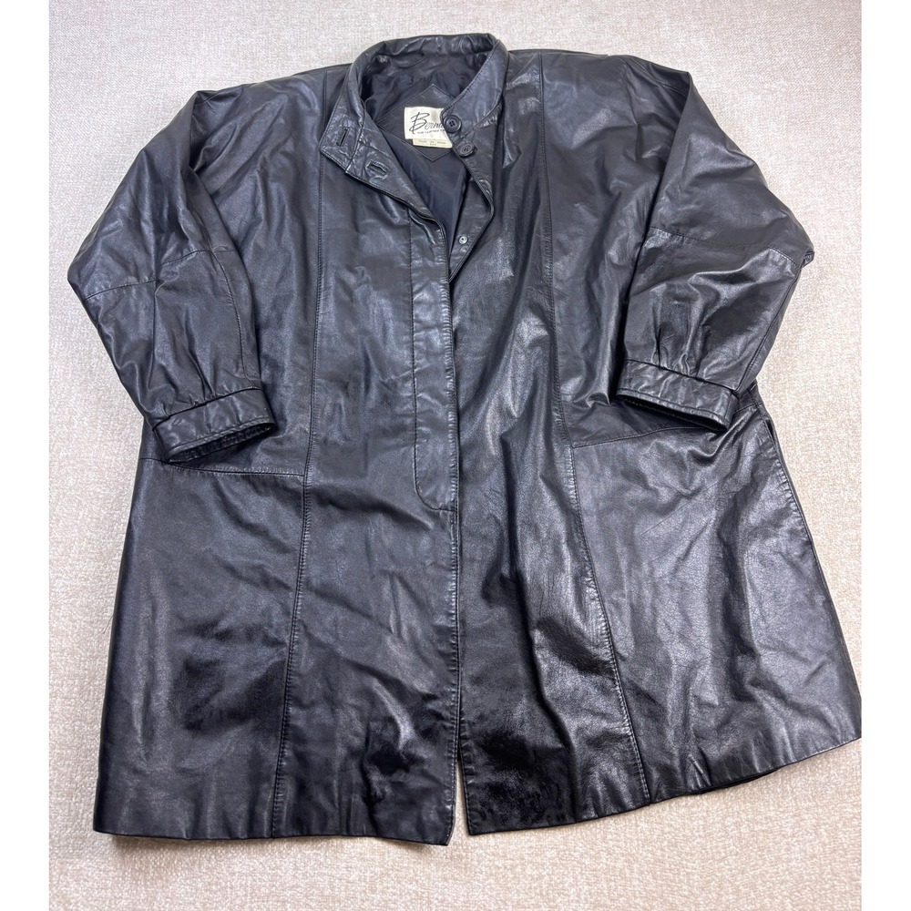 Bermans The Leather Experts Vintage Black Leather Car Coat Jacket Women 20.5